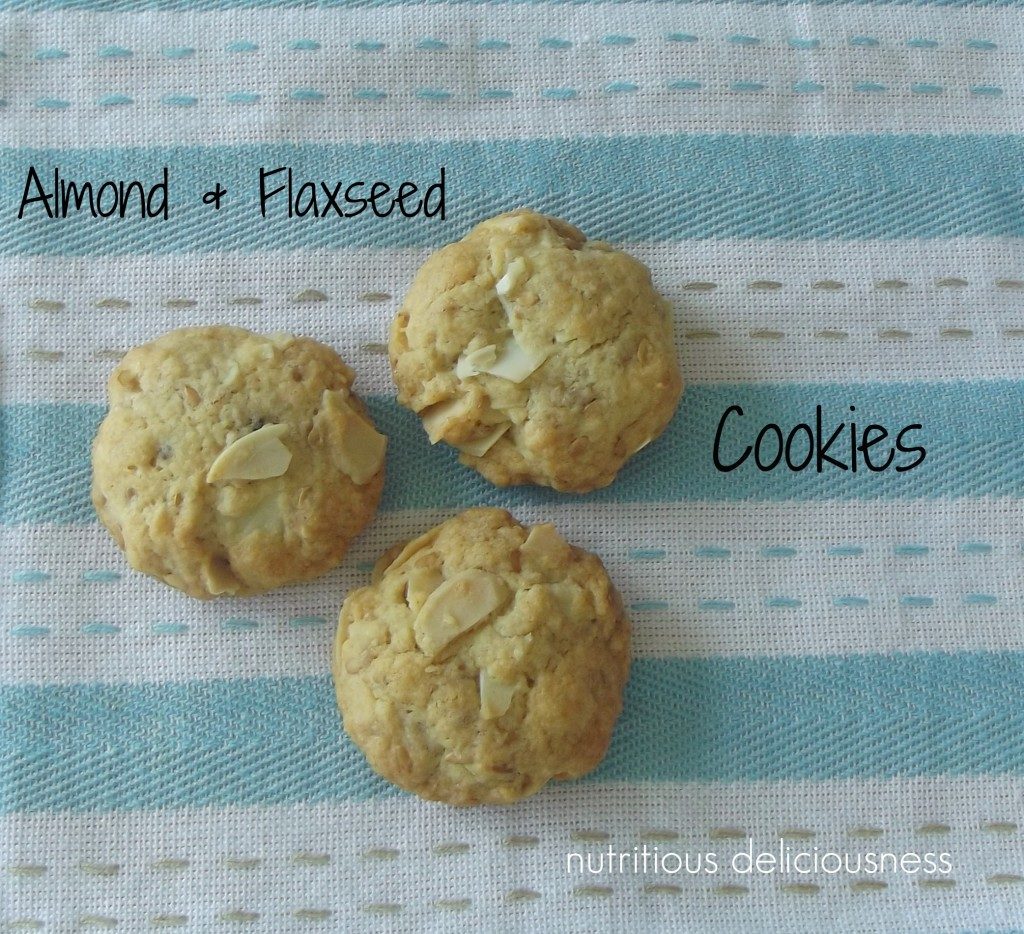 Almond and Flaxseed Cookies on a blue and white striped background