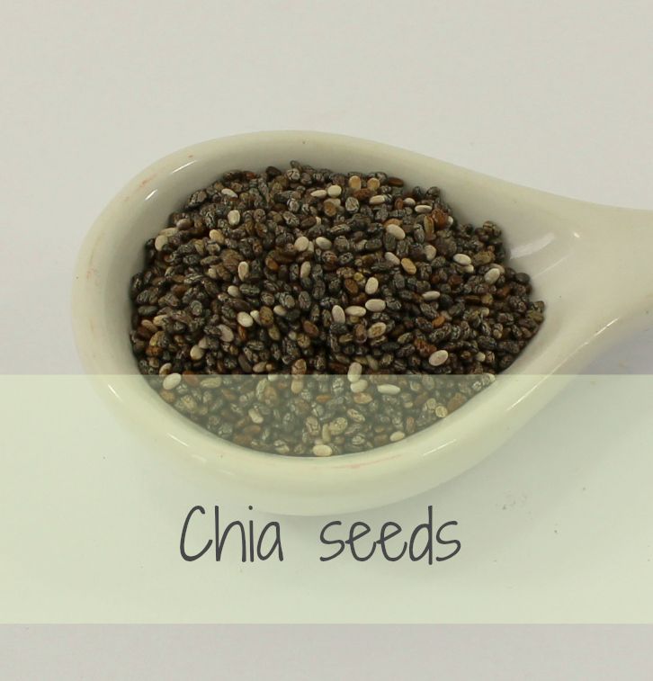 Chia seeds on a white spoon.