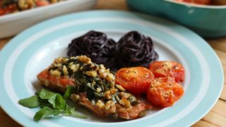 Honey Ginger Pumpkin Seed and Walnut Crusted Salmon