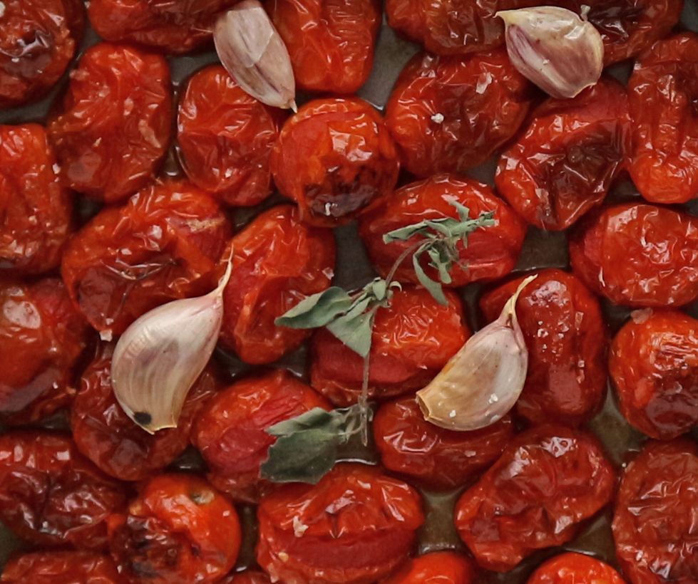 Roasted tomatoes with garlic cloves