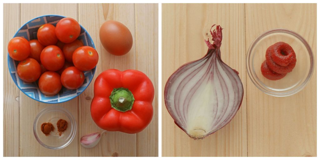 Ingredients for Baked Eggs with Tomatoes and Bell Pepper.  