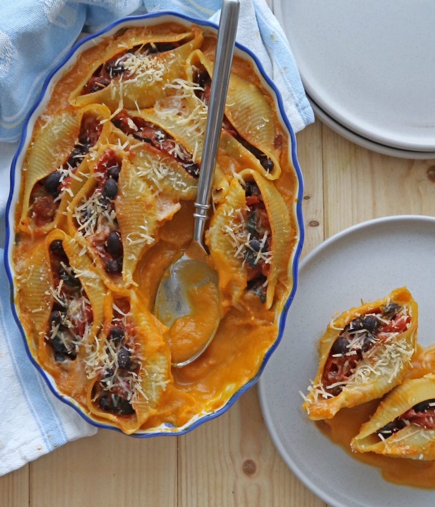 Stuffed Pasta with Butternut sauce in a blue dish