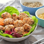 Simple Salmon Bites in white bowl with lettuce