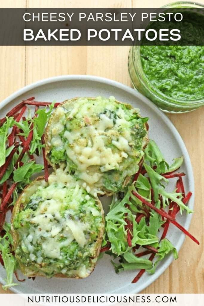 Cheesy Parsley Pesto Baked Potatoes pin