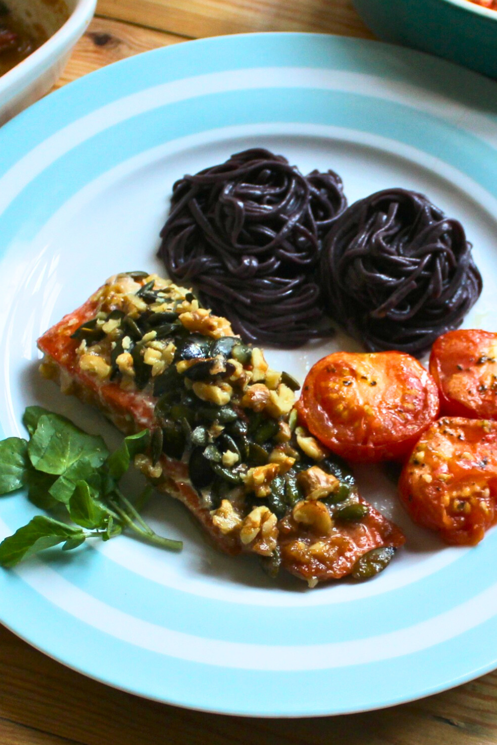 salmon black rice soba noodles