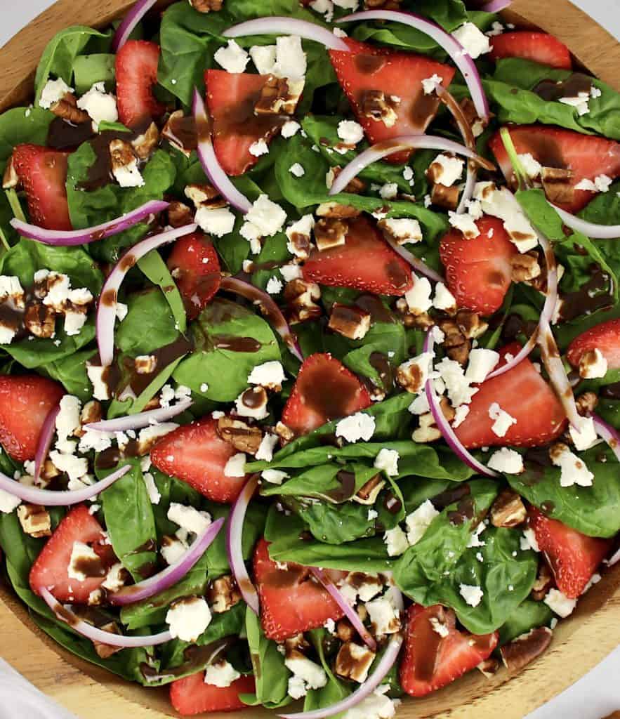 Strawberry Spinach Salad with Balsamic Vinaigrette on top