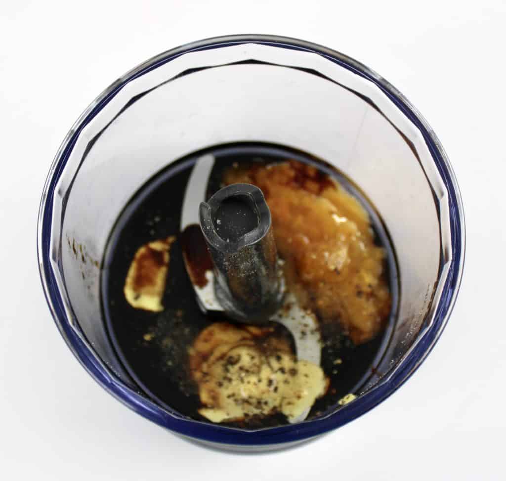 balsamic vinaigrette ingredients in chopper bowl