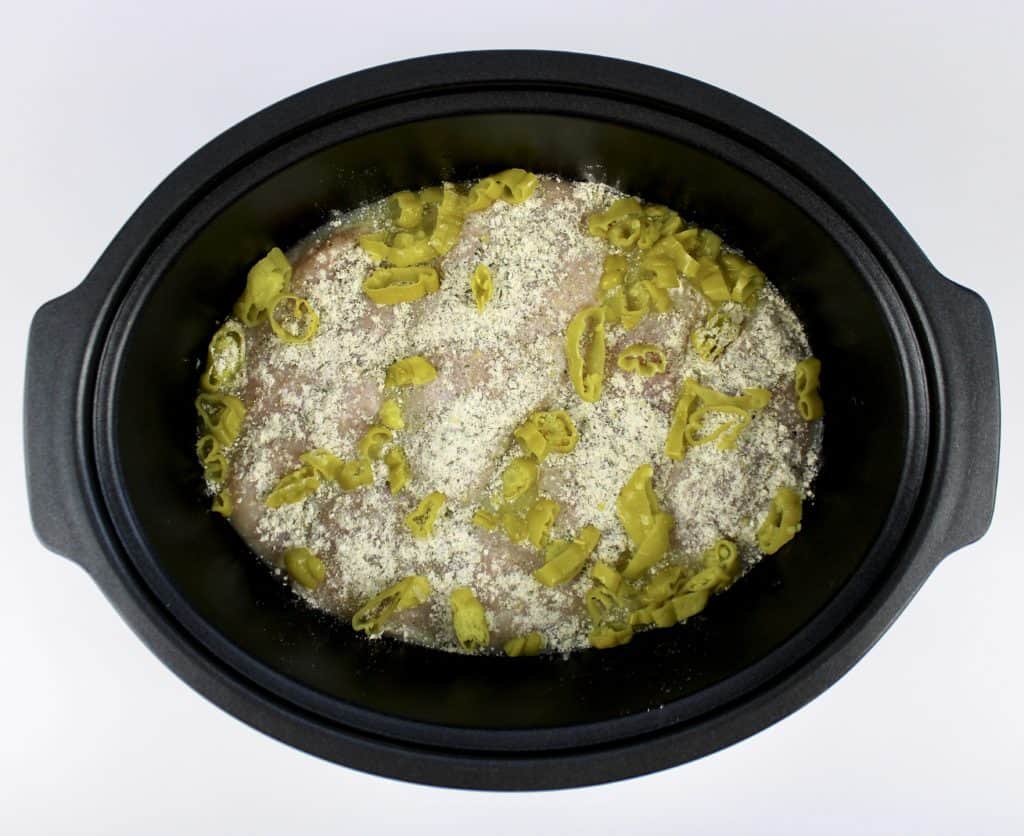 Mississippi chicken uncooked in slow cooker insert