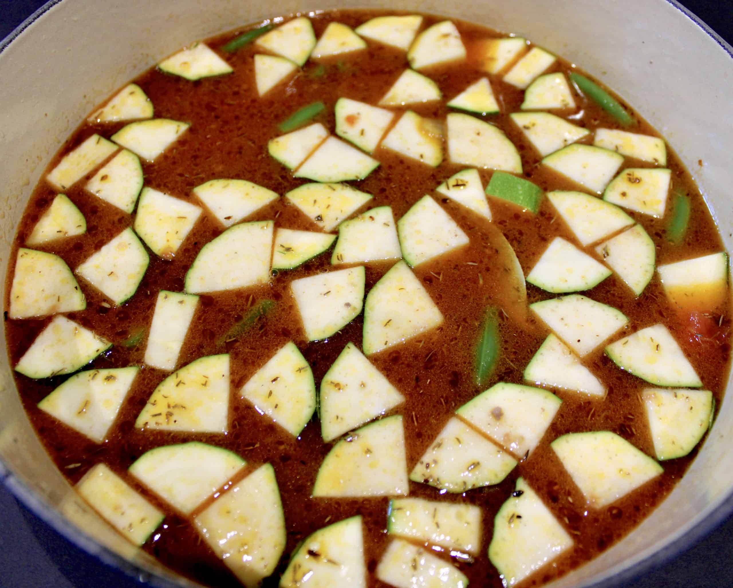 Vegetable Beef Soup uncooked in pot