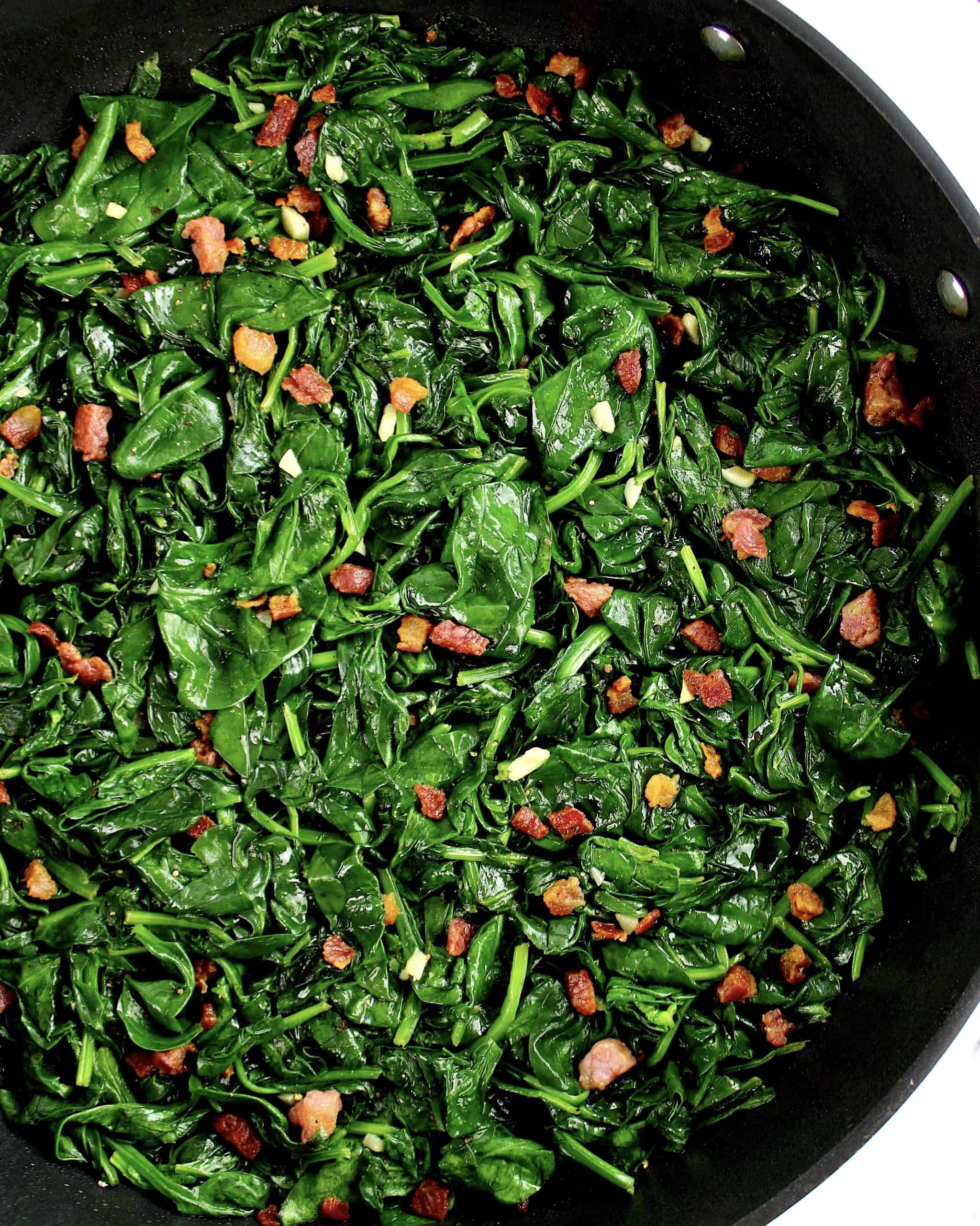 Sautéed Spinach with Pancetta in skillet