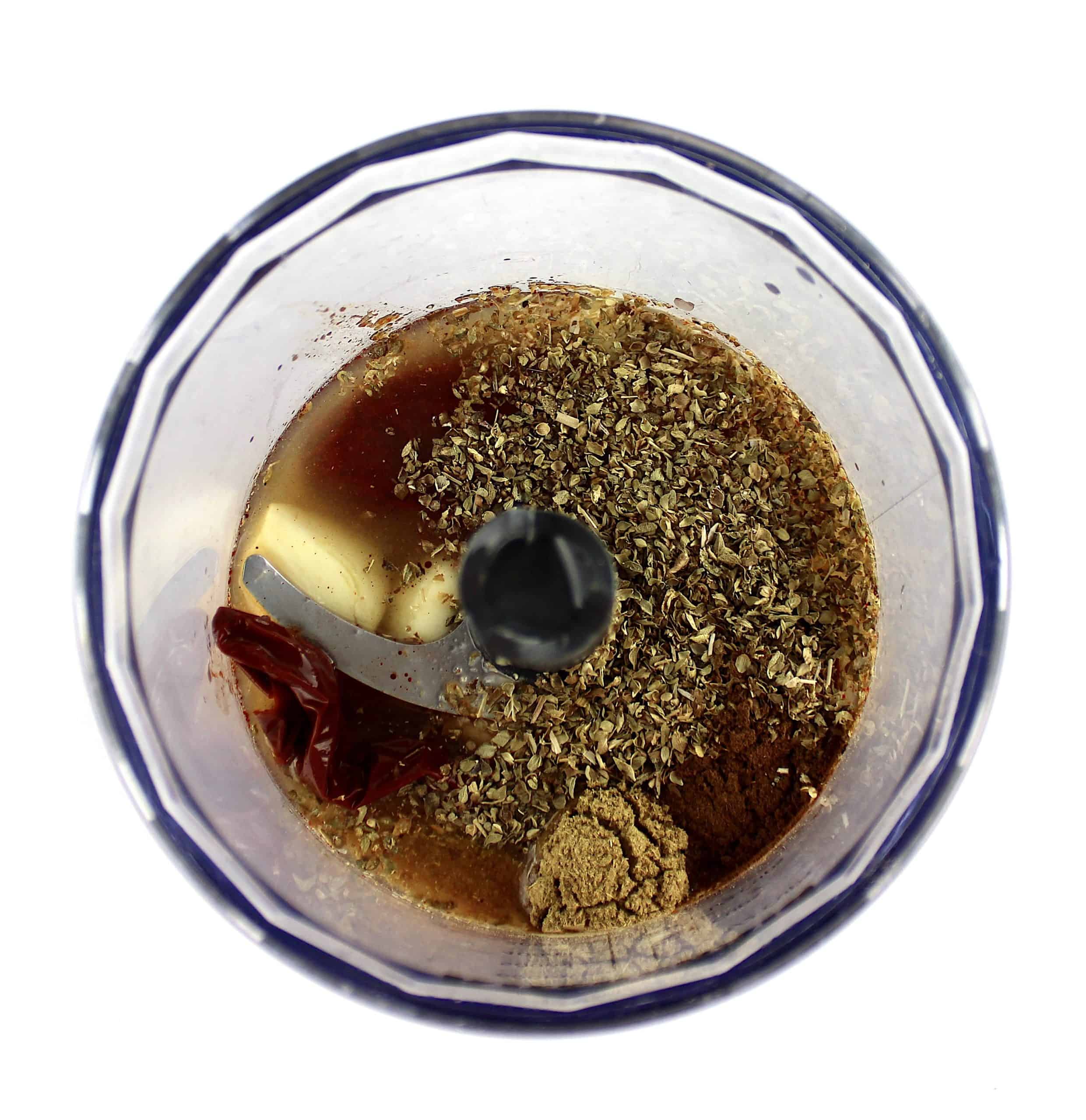 beef barbacoa sauce ingredients in mini chopper unmixed