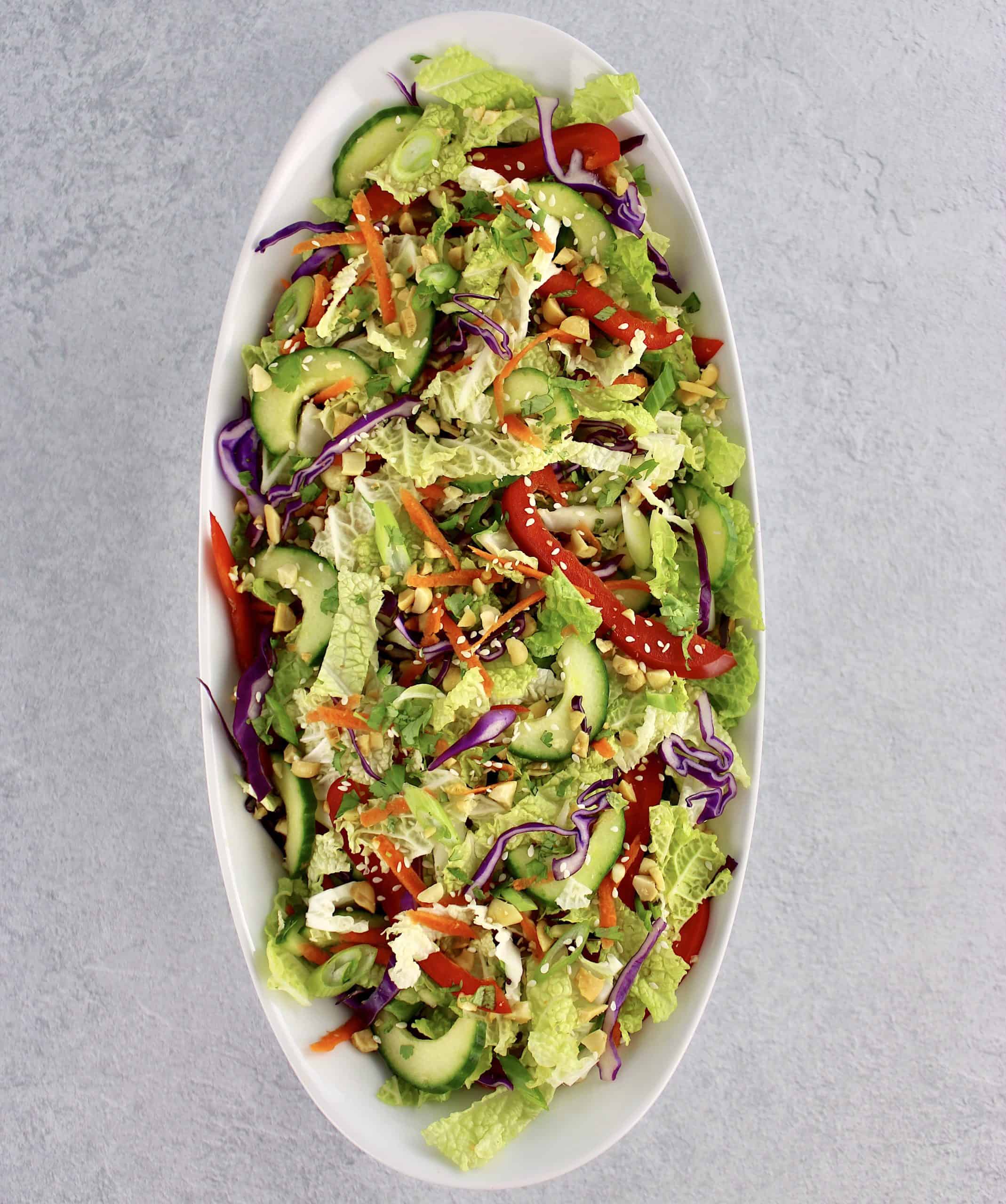 Thai Crunch Salad in white bowl without dressing