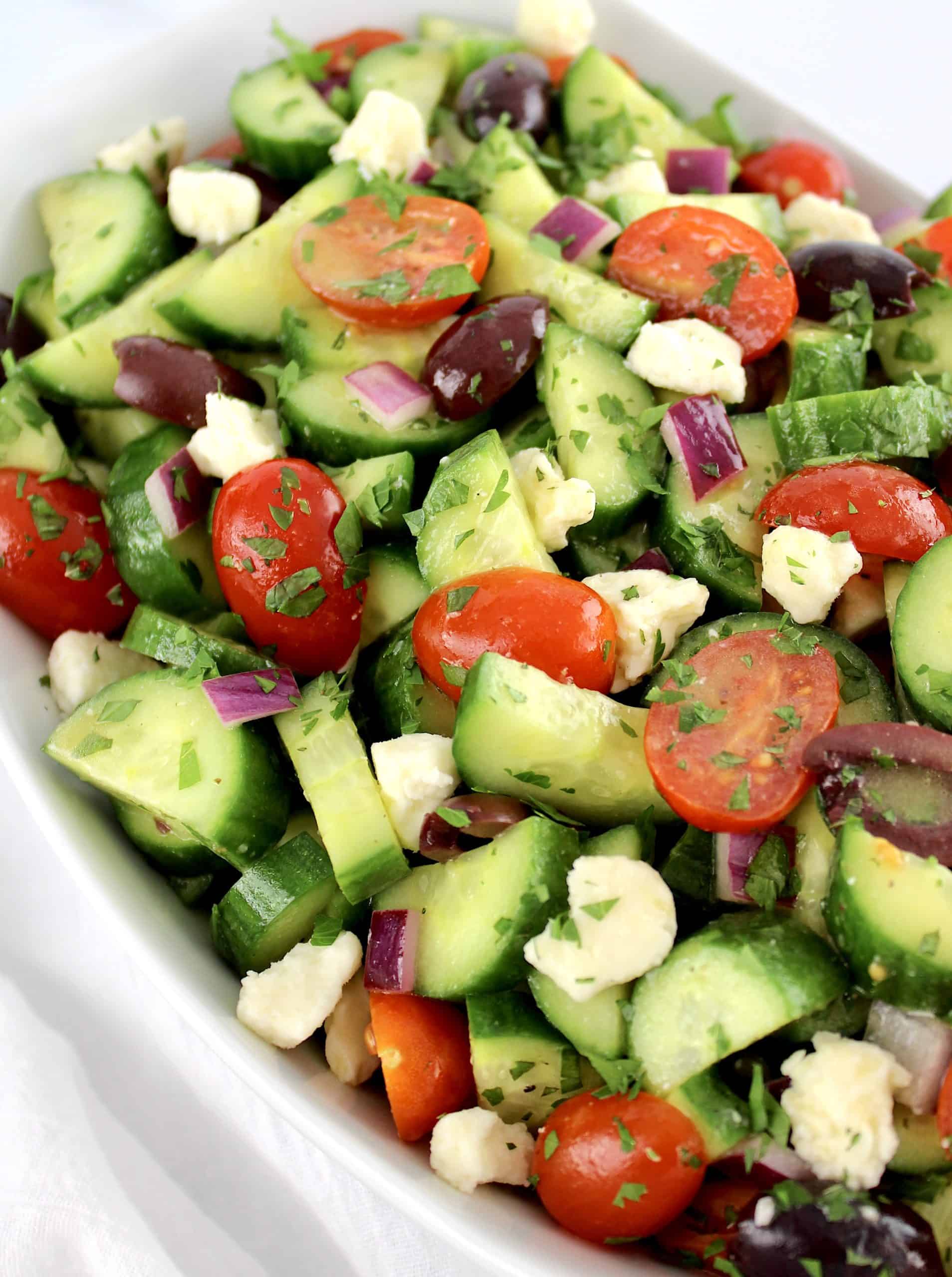 Mediterranean Cucumber Salad with chopped parsley on top