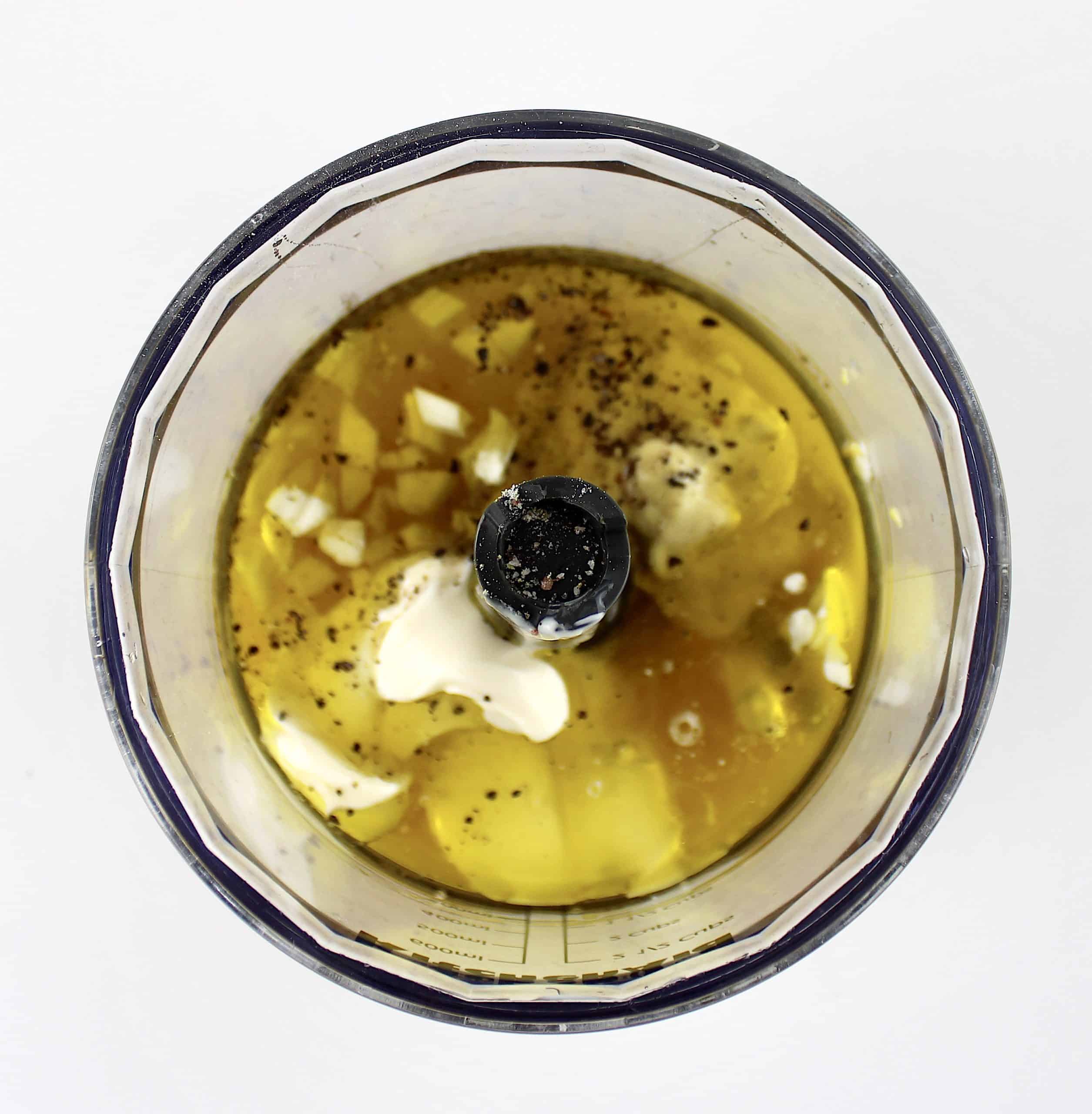 honey mustard dressing in mini chopper bowl