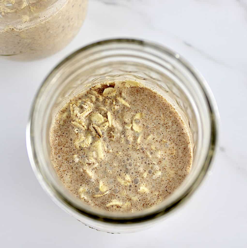 Apple Cinnamon Overnight Oats in open jar