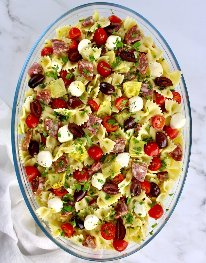 overhead view of Easy Italian Pasta Salad