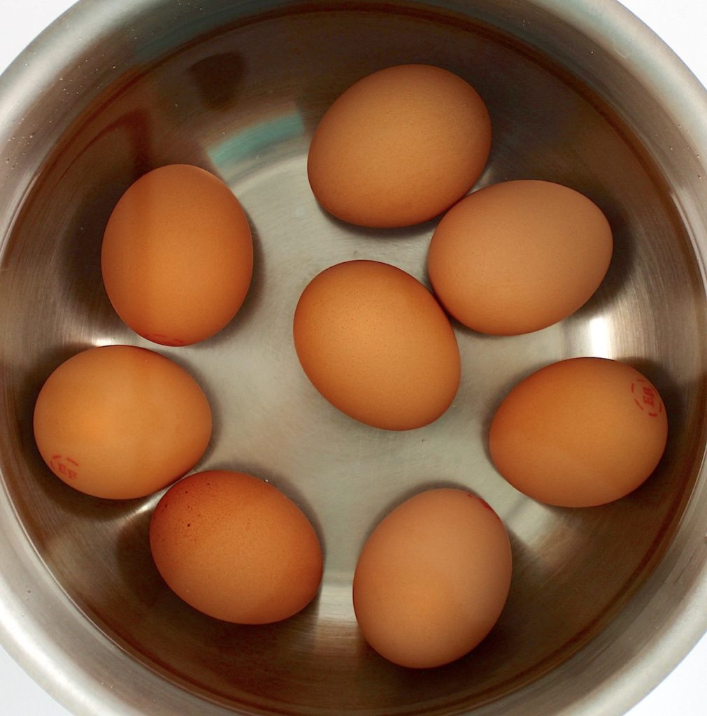 8 eggs in saucepan with water