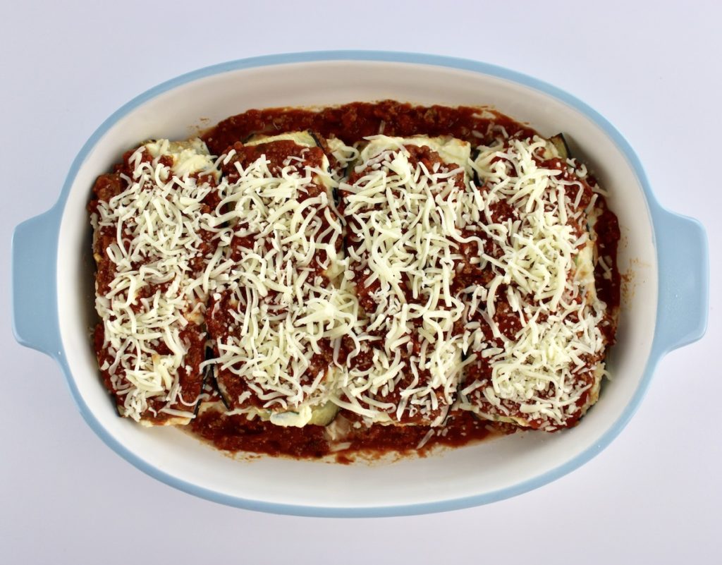 Eggplant Lasagna unbaked in casserole