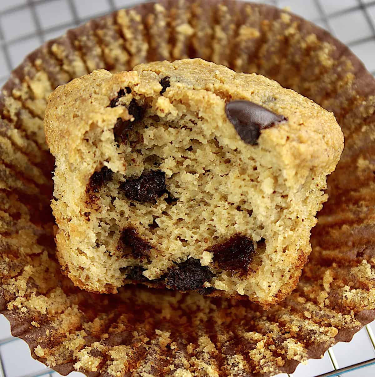 Gluten Free Banana Chocolate Chip Muffin with bite taken out