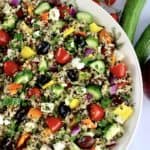 Greek Quinoa Salad with fresh veggies on side