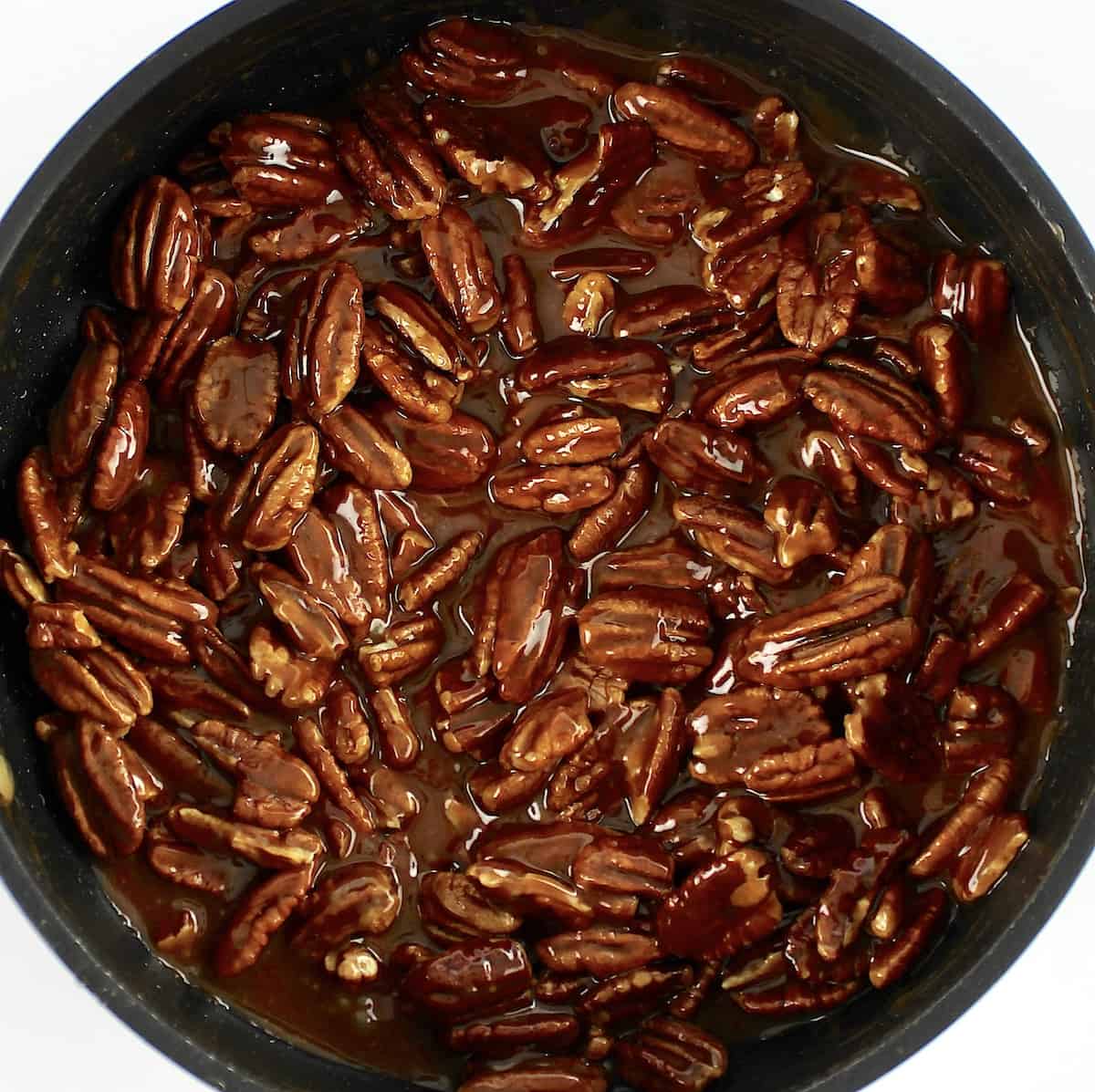 pecan pie topping in saucepan