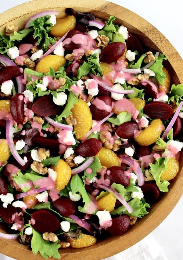 Pickled Beet Salad with raspberry vinaigrette drizzled on top