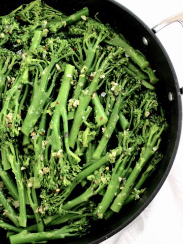 Sautéed Broccolini with Garlic in skillet