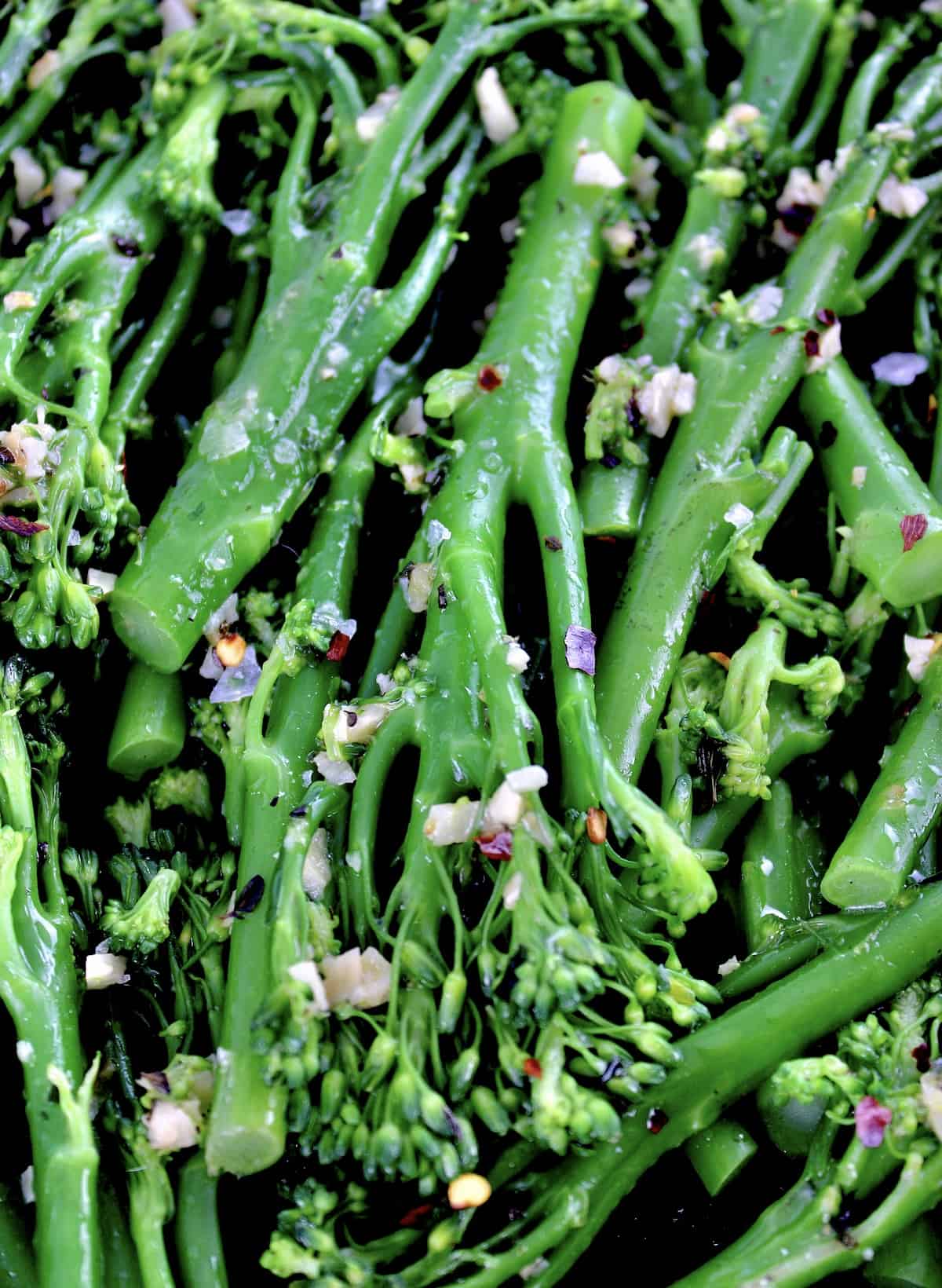 closeup of Sautéed Broccolini with Garlic