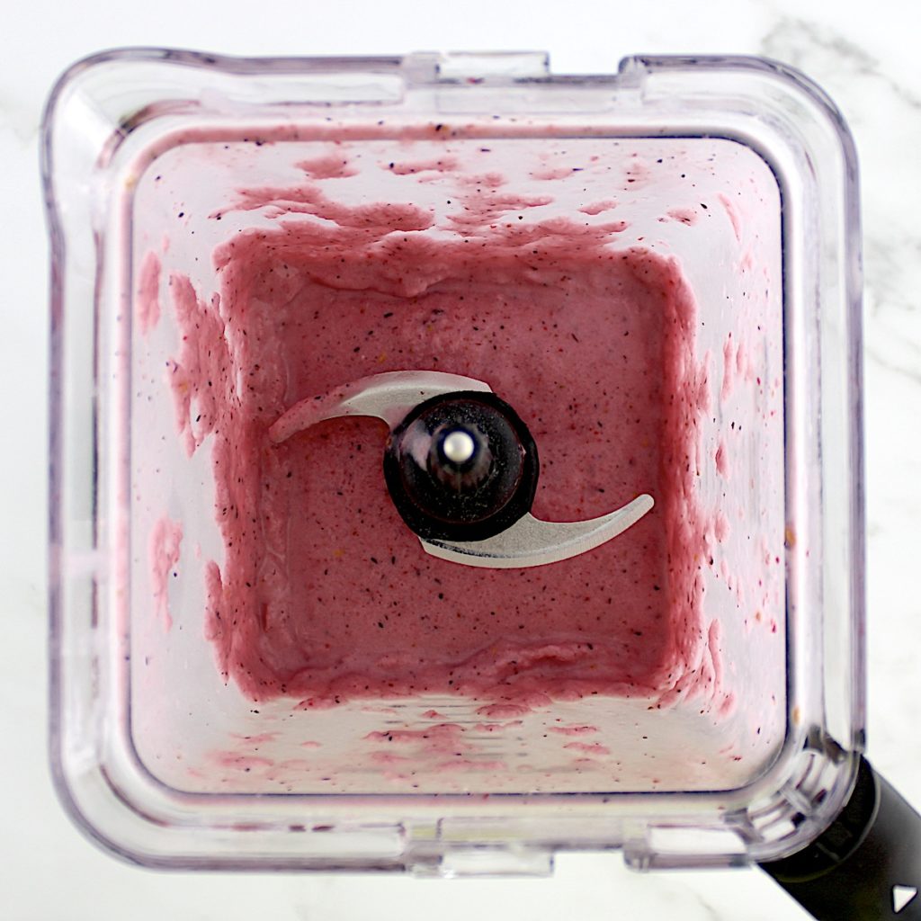 overhead view of Triple Berry Smoothie in blender