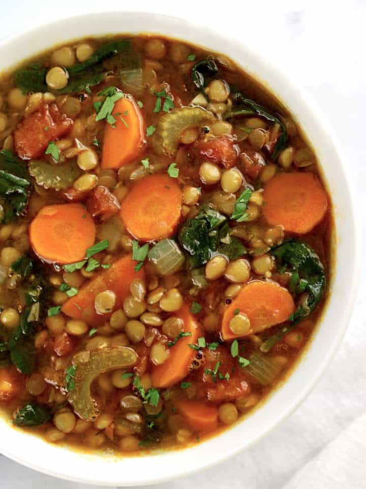Carrot and Lentil Soup in white bowl