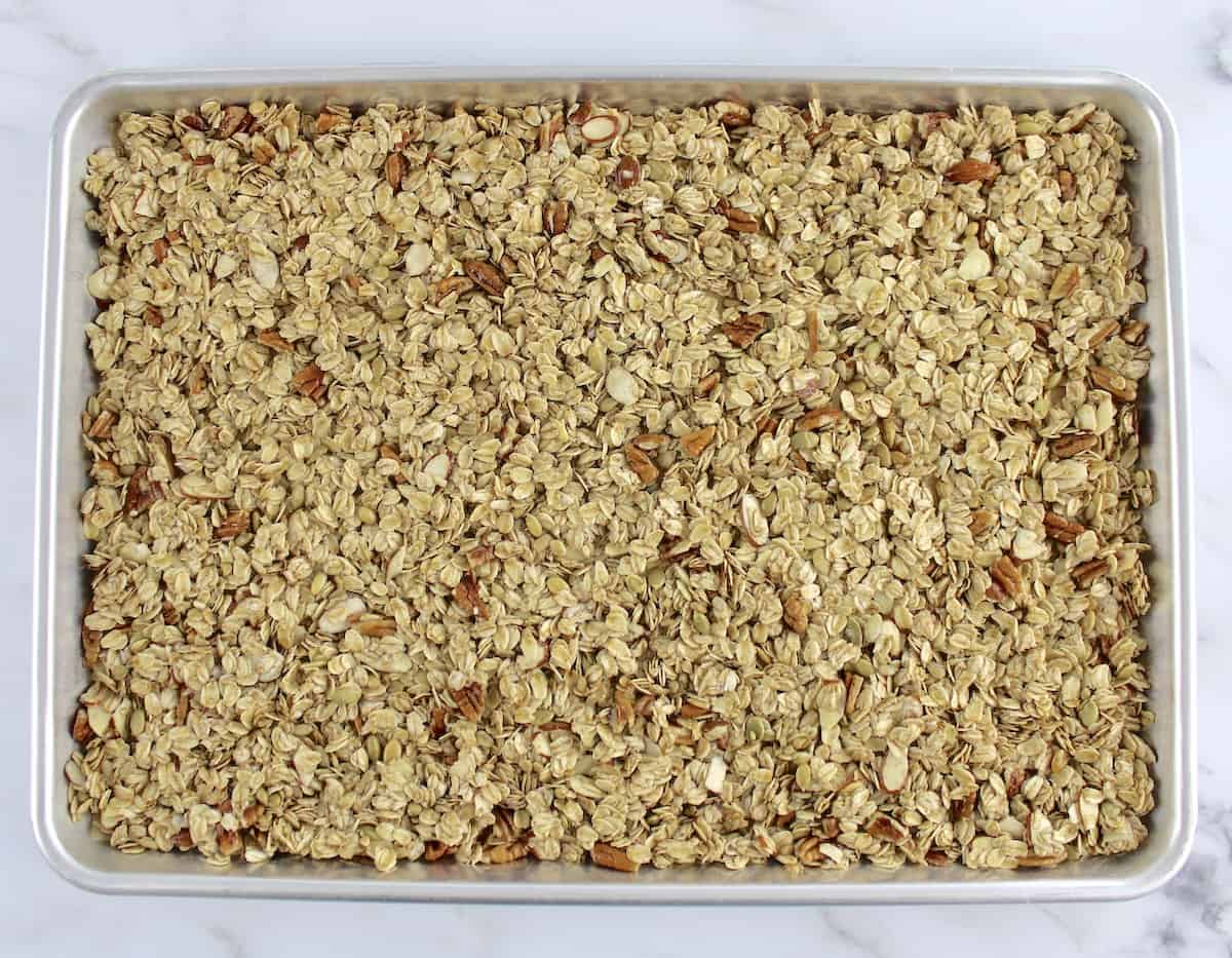 unbaked Homemade Granola on baking sheet