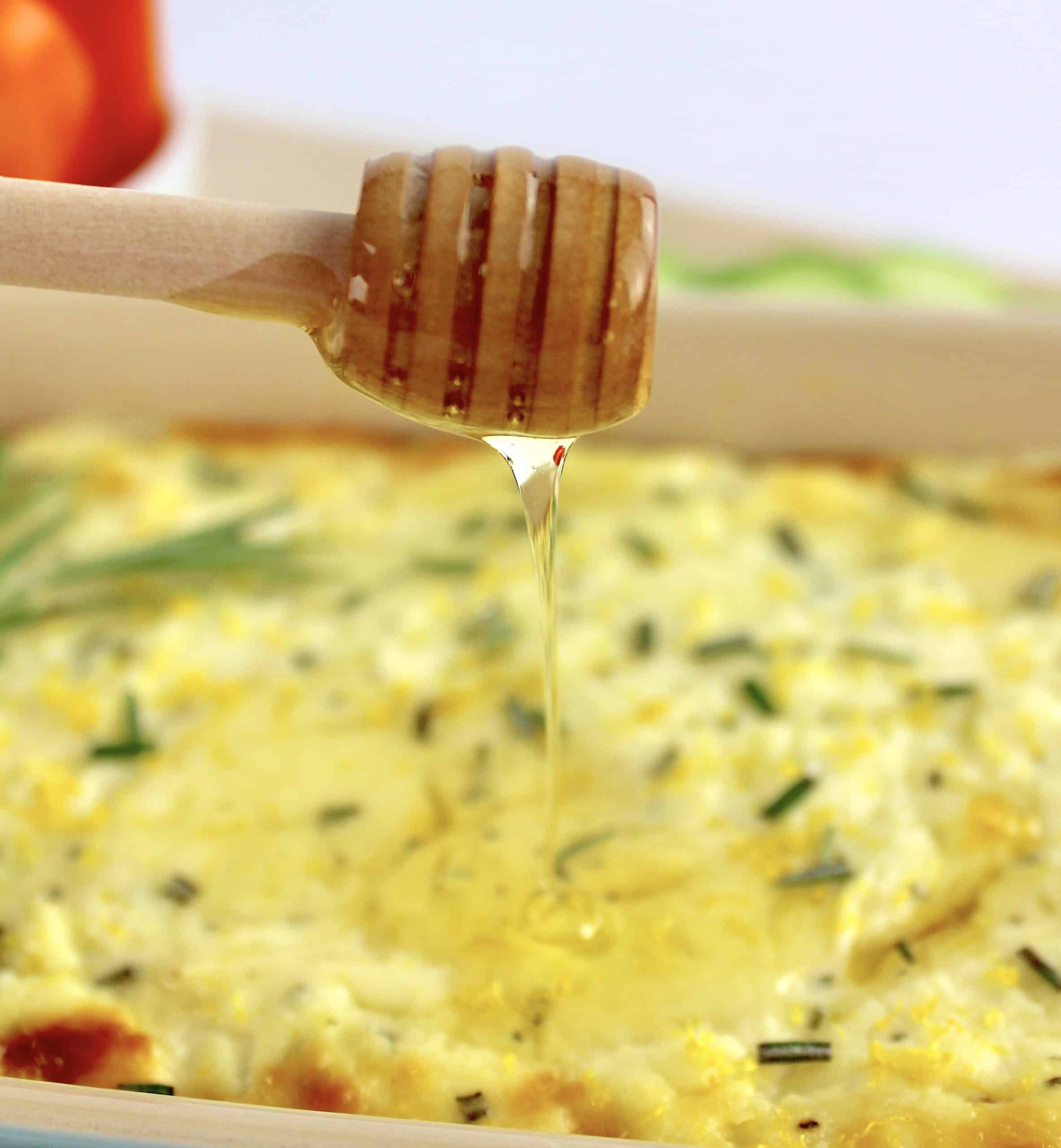 Ricotta Dip with honey being drizzled on top