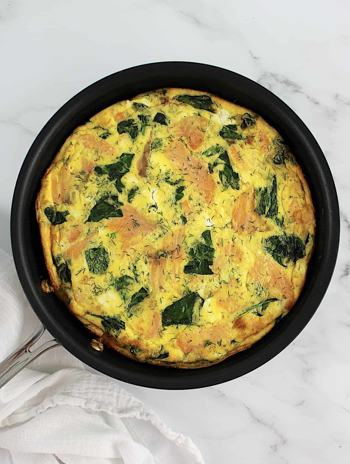 overhead view of Smoked Salmon Frittata in skillet