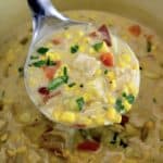 Chicken Corn Chowder in ladle over pot