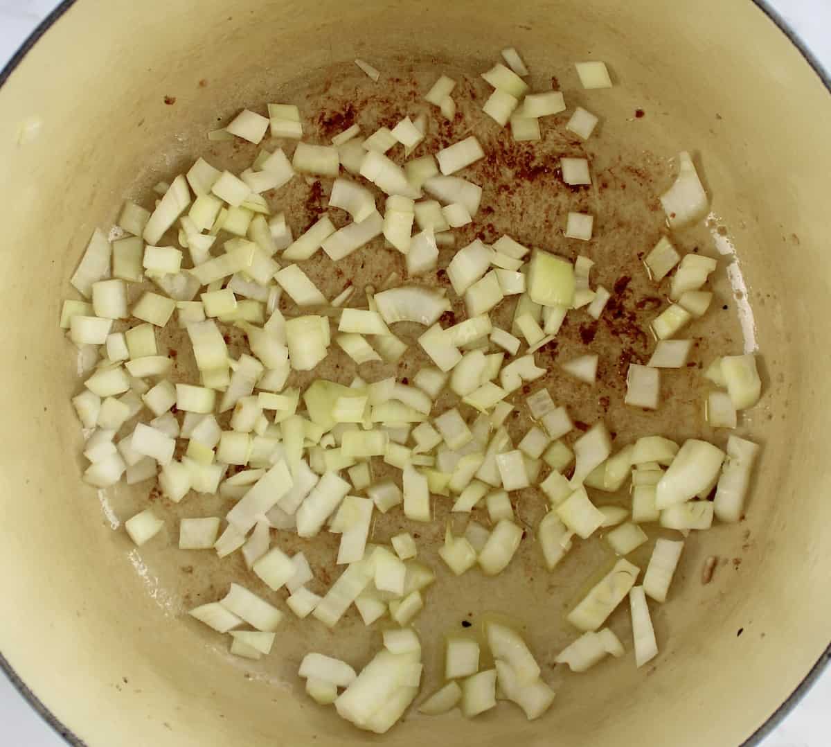 diced onions in dutch oven