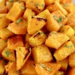 closeup of Honey Roasted Butternut Squash cubes