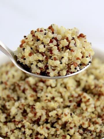 quinoa being held up with spoon