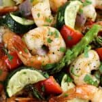 closeup of Sheet Pan Shrimp and Veggies