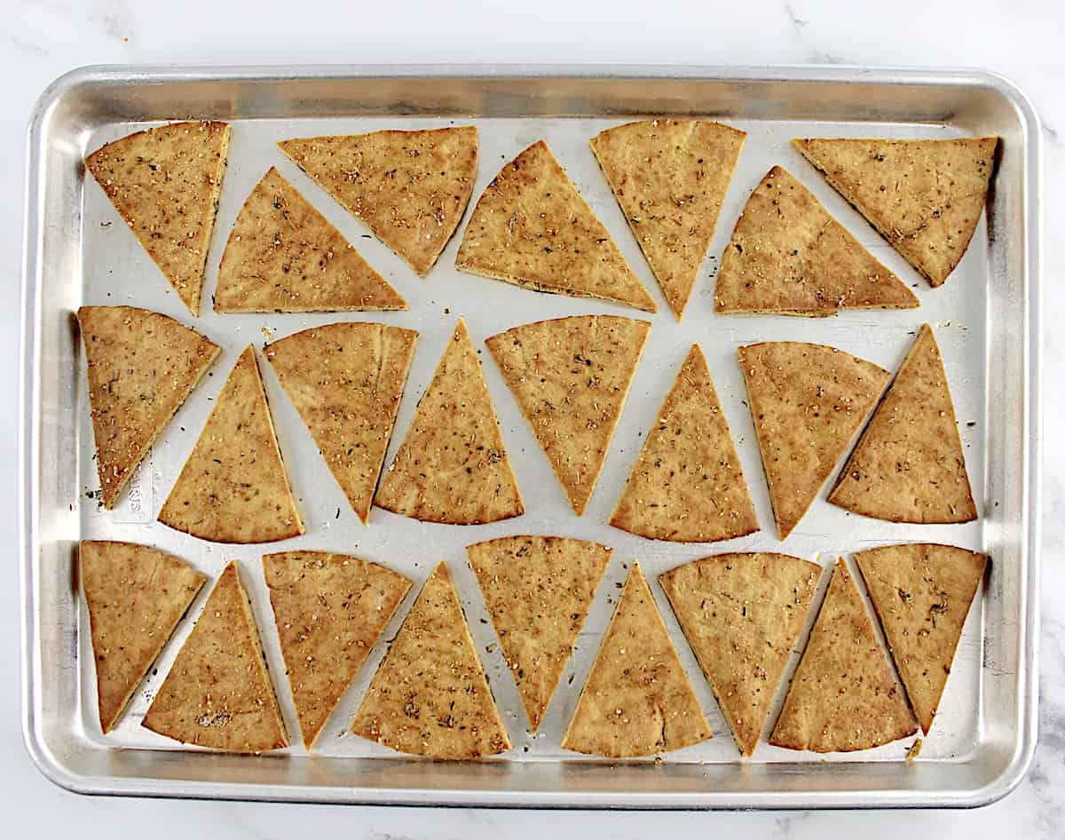Homemade Pita Chips on baking sheet