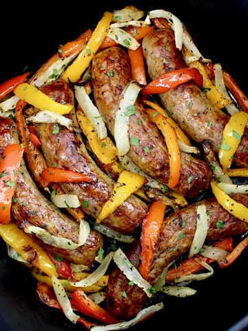 Italian Sausage and Peppers in air fryer basket