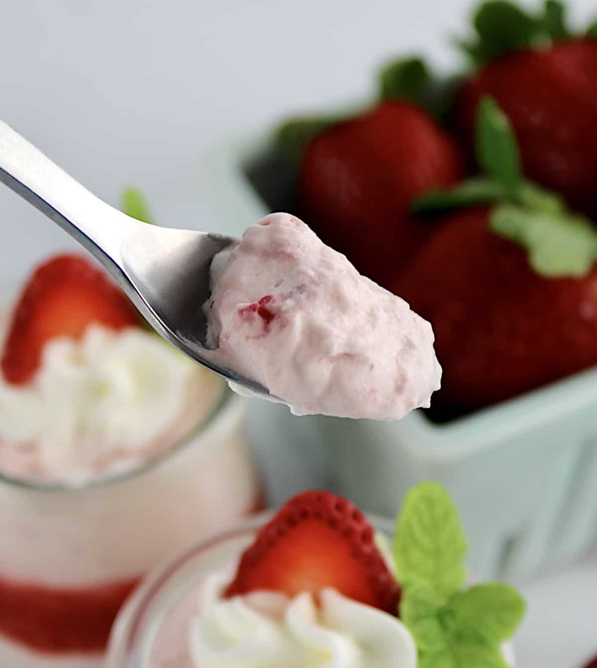 Easy Strawberry Mousse in spoon
