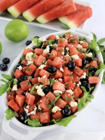 watermelon salad with blueberries and feta cheese