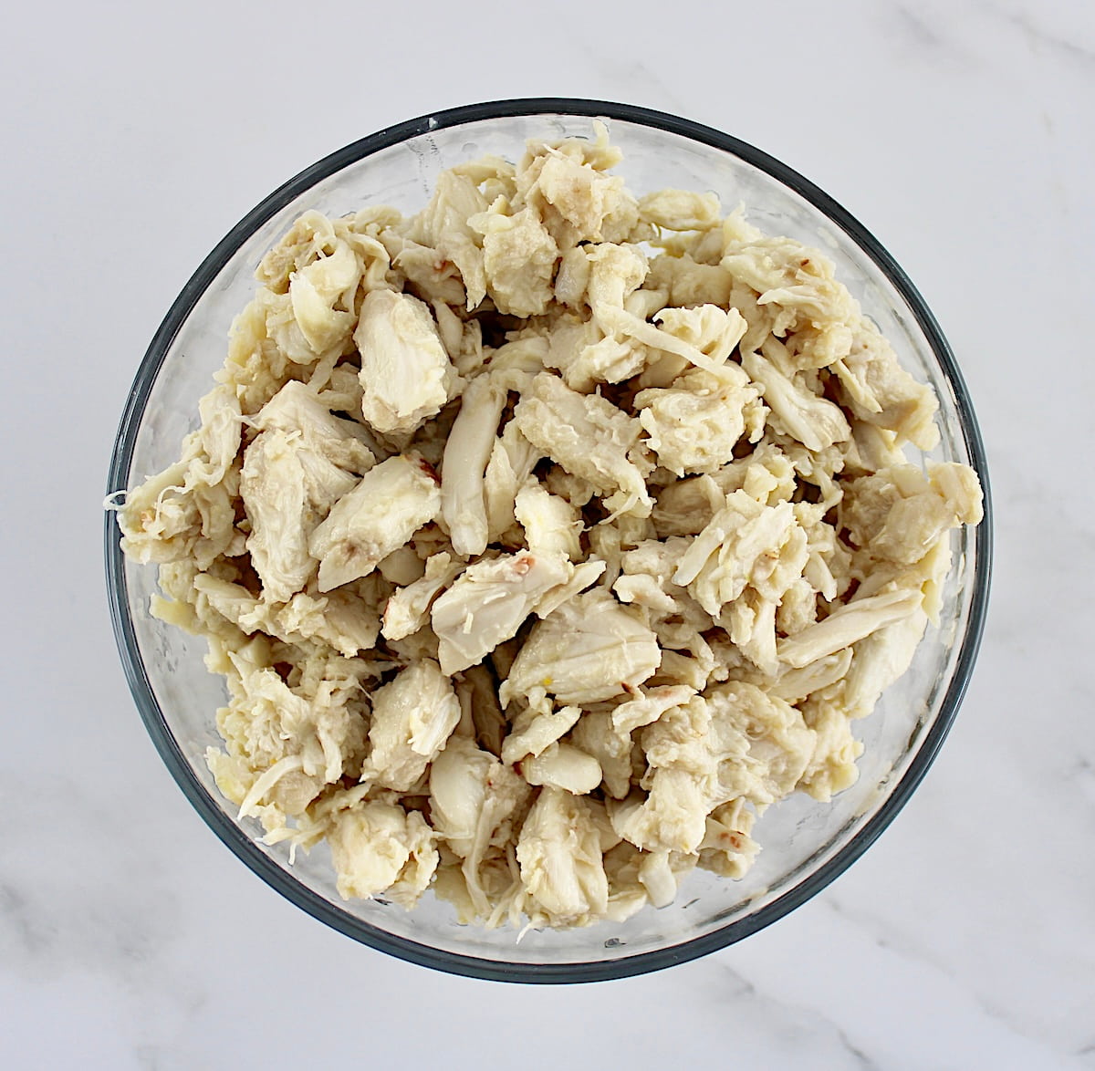 lump crab meat in glass bowl