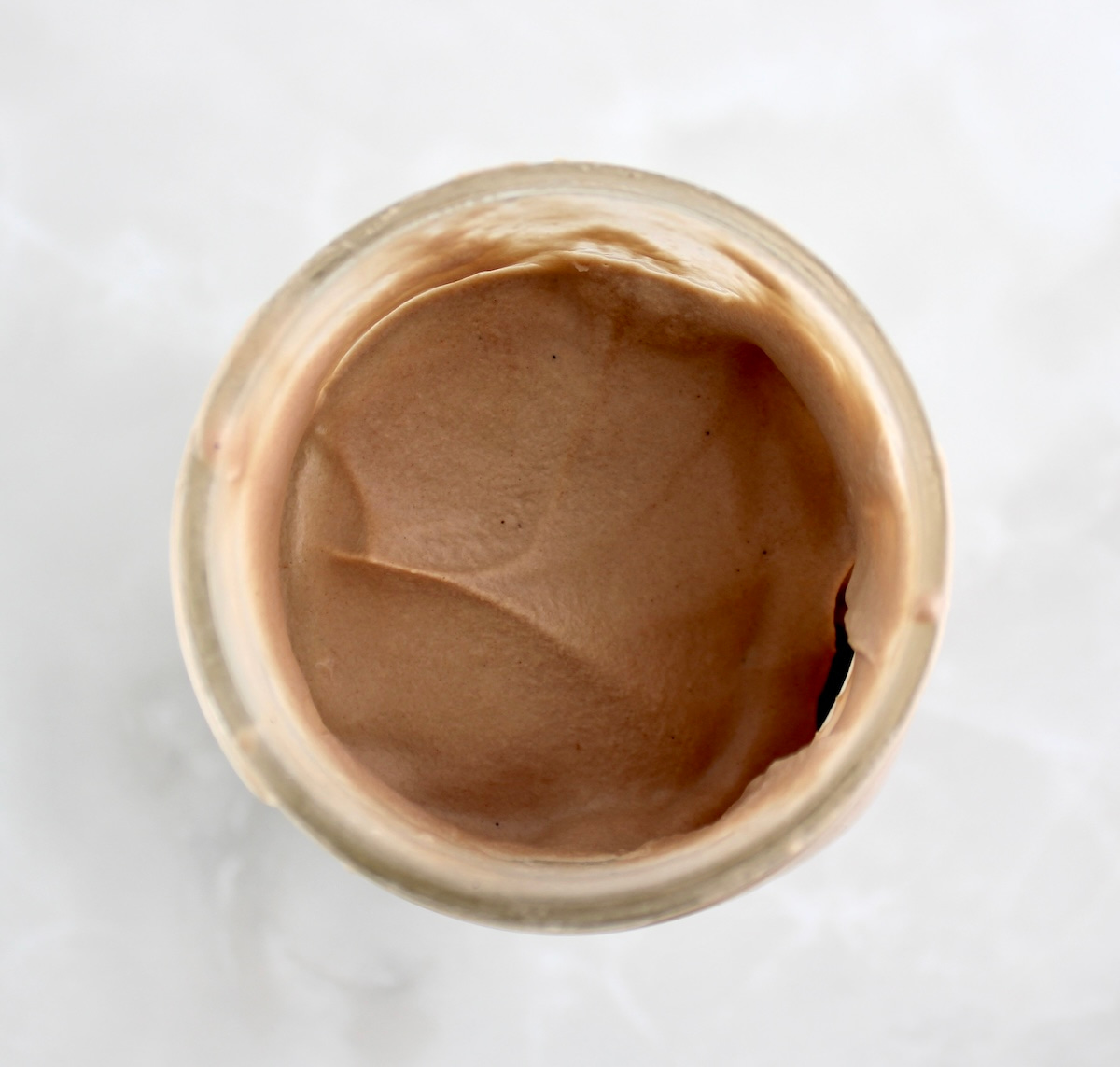 overhead view of Mason Jar Chocolate Ice Cream in open jar