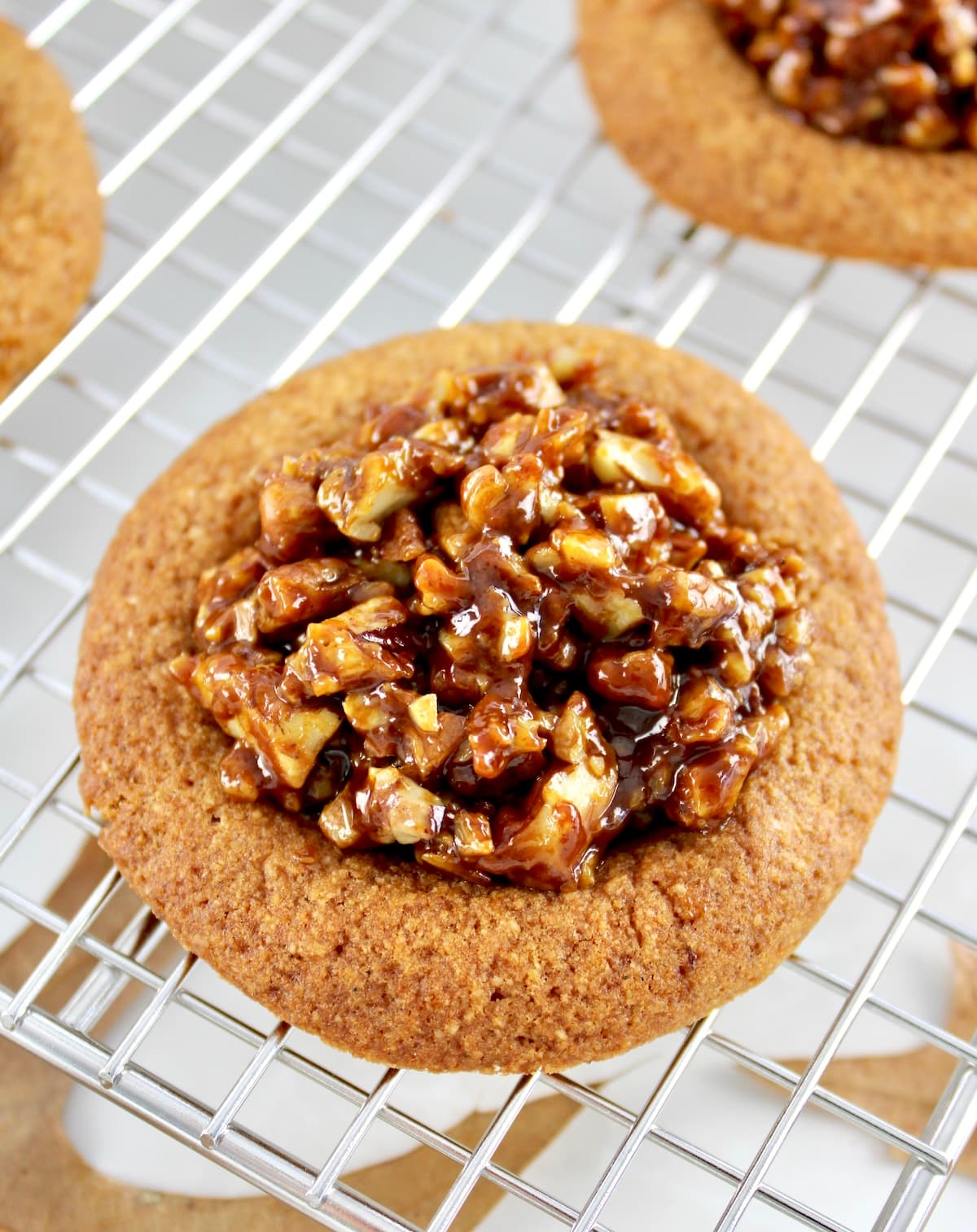 closeup of Pecan Pie Cookie on cooling rack