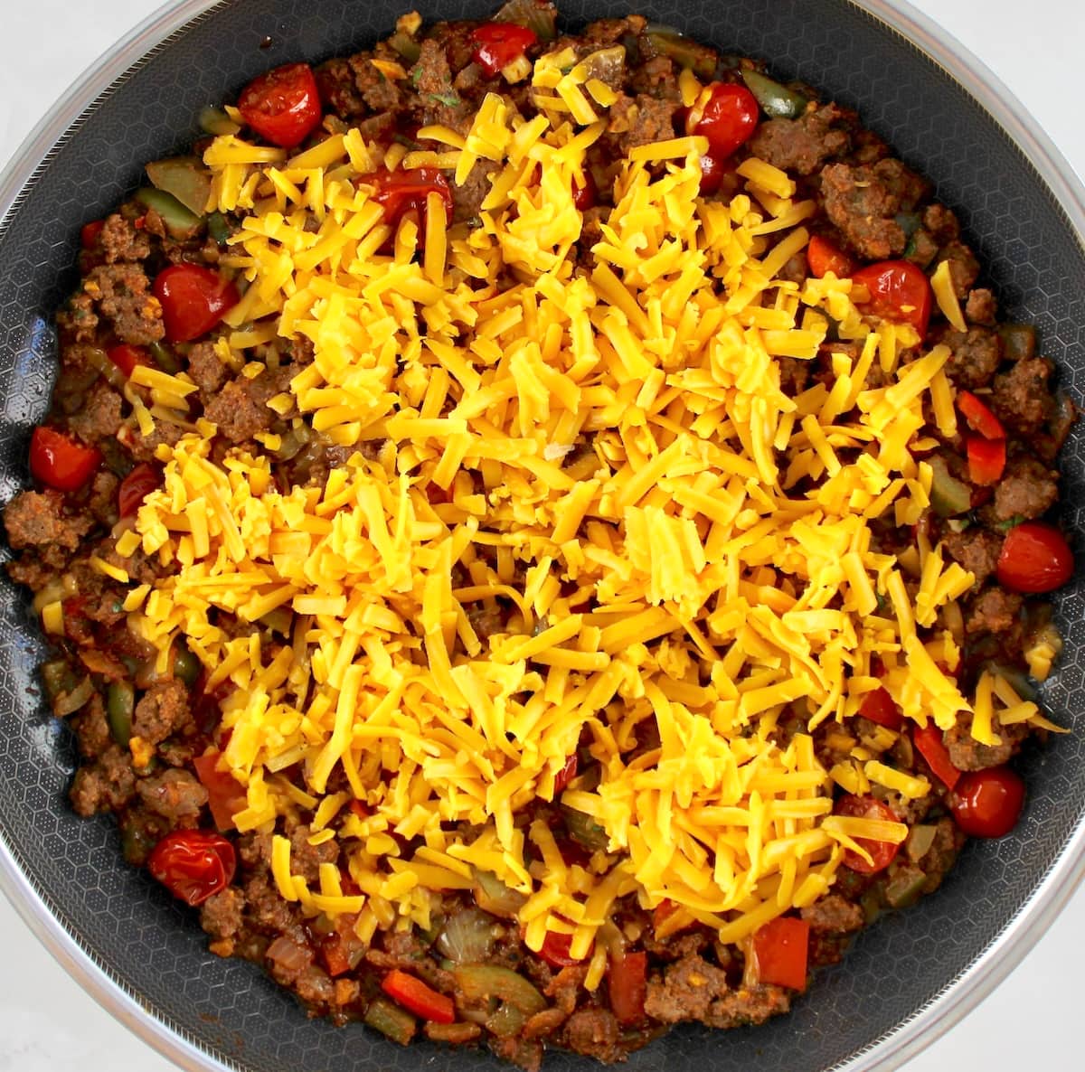 Taco Skillet with shredded cheddar cheese on top