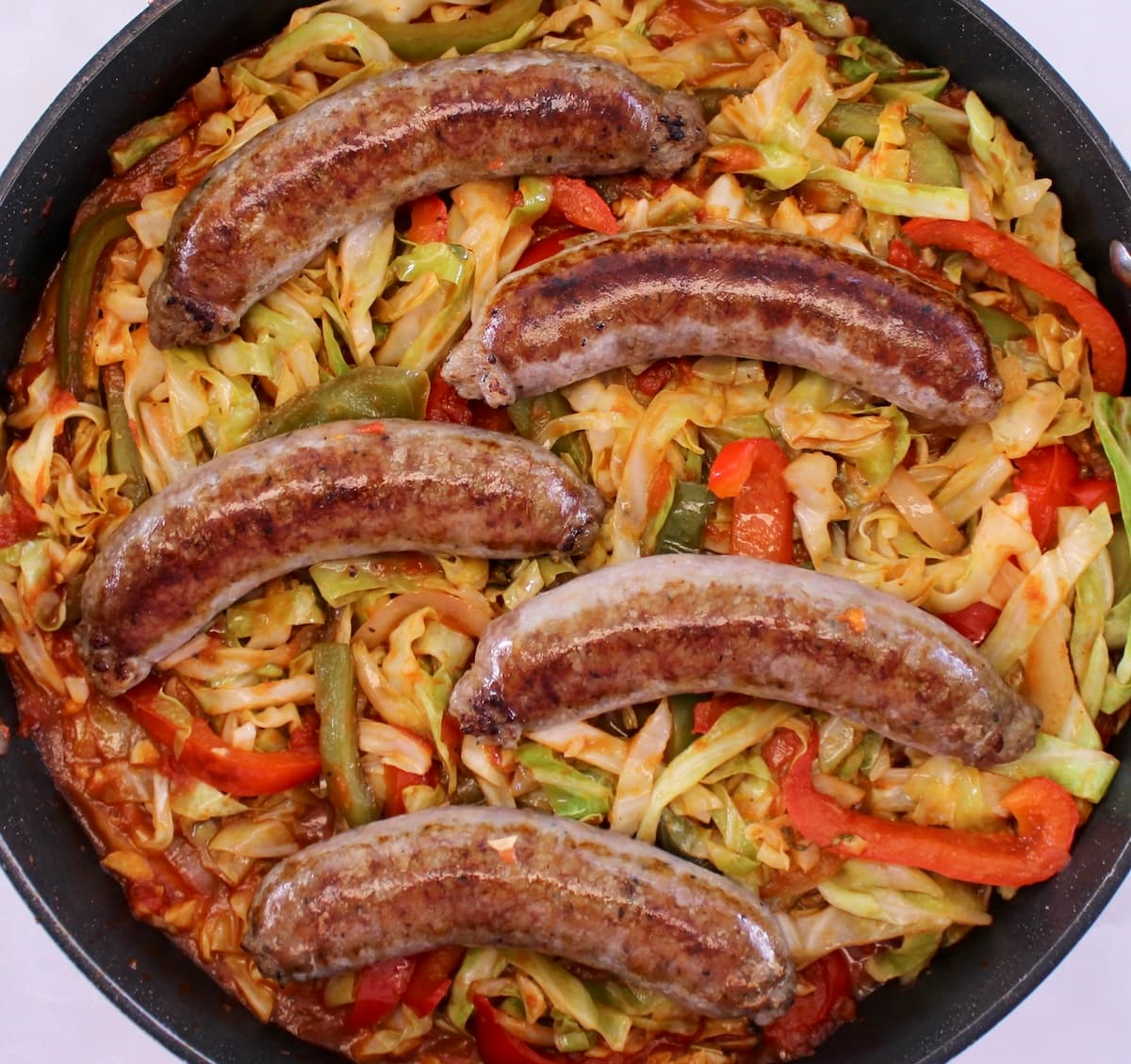Italian Sausage and Peppers Cabbage in Skillet