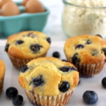 Blueberry Cottage cheese Muffins with almond flour and eggs in back