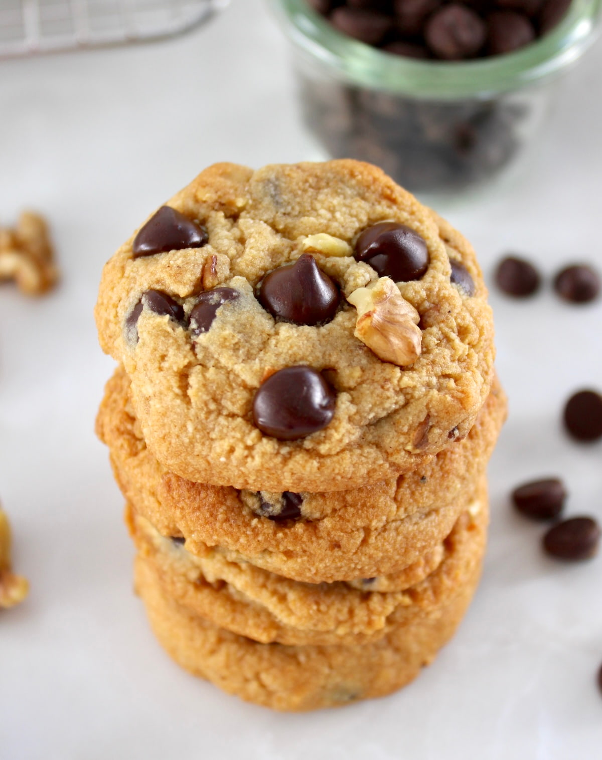 Chocolate Chip Walnut Cookies stacked up
