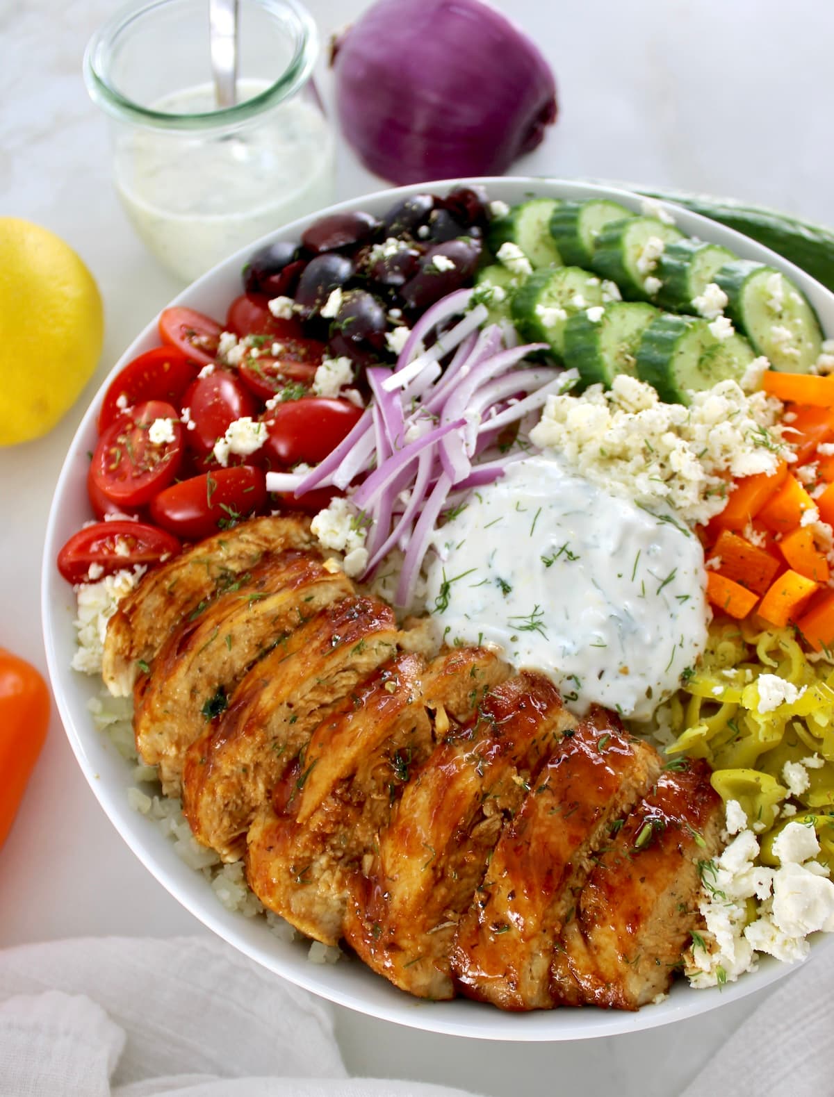 closeup of Greek Chicken Bowl